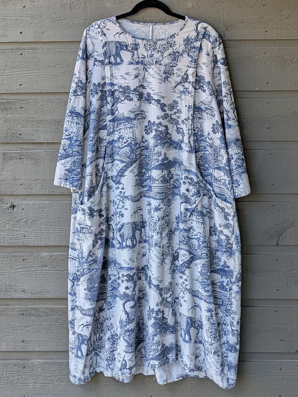 Japanese Porcelain Print Dress Blue One Size Toile